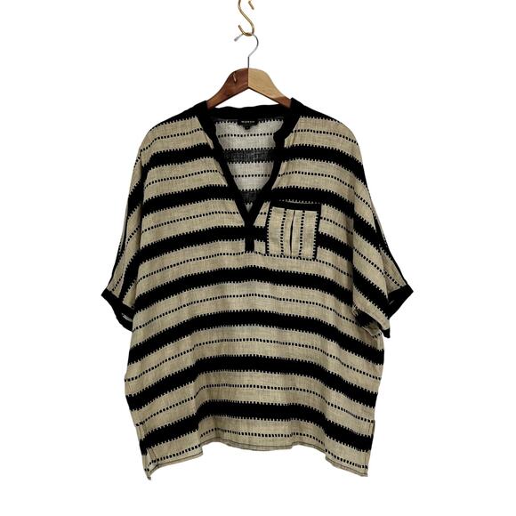 Worth Striped Dolman Sleeve Relaxed Fit Tunic Top Black/Tan Linen size Large - Picture 4 of 11